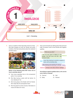 5. SINIF İNGİLİZCE DENEMELERİ - 32 HAFTALIK DENEME