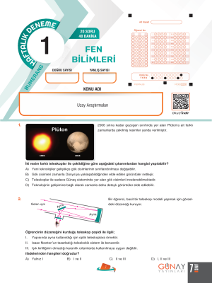 7. SINIF FEN BİLİMLERİ BUMERANG 32 HAFTALIK DENEME